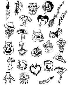 various halloween stickers are shown in black and white