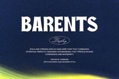 an advertisement for barents is shown in white on a blue background with green and yellow swirls