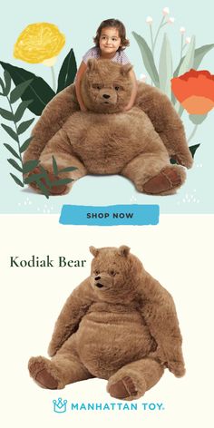 The Manhattan Kodiak Bear is the ultimate stuffed animal toy. Our beloved Kodiak bear stands an enormous 40 inches tall. This big, burly stuffed animal bear features realistic details from his face to his paws. Perfect for a birthday gift, this amazing toy is recommended for four-year-old kids and older. It’s not only great for kids to love and play, but also beautiful and aesthetic enough to decorate any room. Kodiak Bear 40" Brown | Manhattan Toy Company | Stuffed Animals for Kids Brown Stuffed Animal, Baby Stella Doll, Stuffed Animal Bear, Kodiak Bear, Baby Stella, Animal Bear, Stuffed Bear, Cool Gifts For Kids, Manhattan Toy