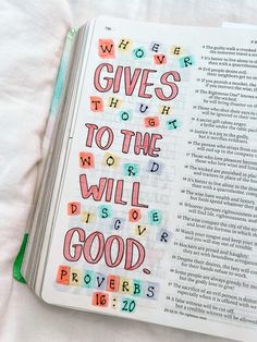 an open bible with the words givers to the world will be good written on it