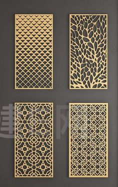 four laser cut panels with intricate designs on the sides and bottom, in gold color