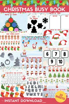 christmas busy book for kids and adults with lots of stickers on the page, including numbers