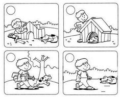 the storyboard shows children playing with their dog