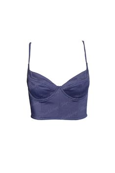 Chanel Navy Blue Bustier Top Swim Blue Crop Top With Built-in Bra And Tank Straps, Blue Camisole Crop Top With Straps, Blue Crop Top With Adjustable Spaghetti Straps, Blue Spaghetti Strap Adjustable Crop Top, Blue Spaghetti Strap Crop Top With Adjustable Straps, Vintage Fitted Tank Top With Spaghetti Straps, Fitted Vintage Tank Top With Spaghetti Straps, Blue Camisole With Spaghetti Straps And Bra Friendly, Fitted Blue Tank Top With Adjustable Straps