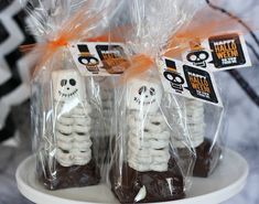 skeleton made brownies, white chocolate covered pretzels and marshmallows drawn on with edible markers