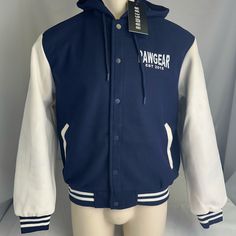 Raw Gear Varsity Jacket Hoodie Rg547 Navy White Nwt Size Medium Los Angeles Hooded Varsity Jacket With Pockets For Winter, Winter Varsity Jacket With Double-lined Hood, Hooded Cotton Varsity Jacket For Winter, Winter Cotton Hooded Varsity Jacket, Hooded Fleece Varsity Jacket For Fall, College Hooded Varsity Jacket With Double-lined Hood, Winter College Varsity Jacket With Double-lined Hood, Hooded Varsity Jacket With Double-lined Hood, White Hooded Varsity Jacket For Outdoor