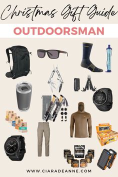 christmas gift guide for the outdoorsman with text overlay that reads, christmas gift guide outdoor man