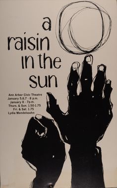 a black and white poster with the words raisin in the sun written below it