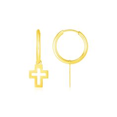 Buy LOVCIA Luxury Glamorous 14K Yellow Gold Polished Hoop Earrings with Cross Charms Charms Earrings, Yellow Gold Earrings, Hoop Earring Sets, Yellow Gold Earring, Snap Back, Cross Charms, Gold Polish, Gold Hoops, Jewelry Earrings Hoops