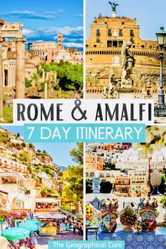 Pinterest pin for one week in Rome and the Amalfi Coast Amalfi Itinerary, 7 Days In Italy, Week In Rome, One Week Itinerary, Amalfi Coast Itinerary, Best Of Italy, Italy Itinerary, Roman Forum, Explore Italy