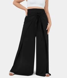 High Waisted Lace Up Split Hem Palazzo Wide Leg Flowy Casual Plus Size Pants Bleach Wash, Plus Size Pants, Split Hem, Wide Leg Trousers, Tap Shoes, Inside Out, Bleach, High Waist, Split