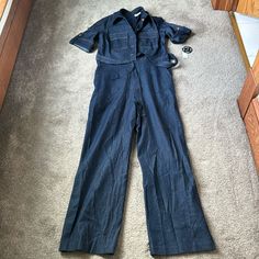 Nwt (100) Fitted Denim Jumpsuit With Wide Leg For Workwear, Fitted Wide Leg Overalls For Workwear, Pant Jumpsuit, Color Blue, Pants For Women, Jumpsuit, Size 10, The 100, 10 Things