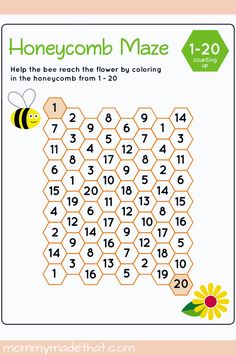 a printable honeycomb maze for kids to help them learn how to count the numbers