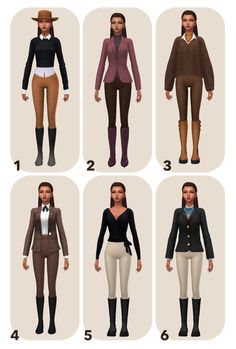 six different types of women's clothing for the simssixe game, which includes