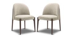 two chairs sitting side by side in front of a white background and one has a light colored upholstered back