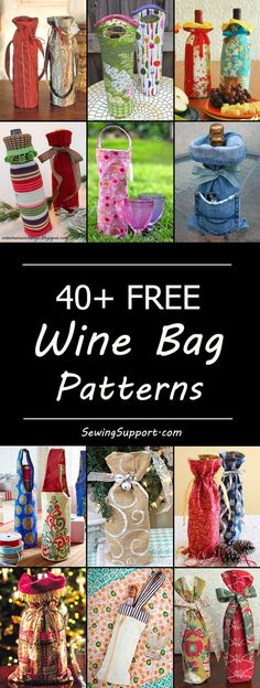 40 free wine bag patterns with the title overlay that reads, 40 free wine bag patterns