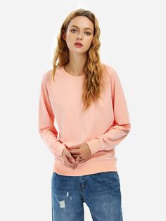 Loose Fit Sweatshirt - Pink - 3Y10479412 - Original Design-Women's Clothing  #OriginalDesignWomensClothing #Original #DesignWomen's #Clothing Basic Long Sleeve Fall Hoodie, Basic Long Sleeve Hoodie For Fall, Basic Long Sleeve Hoodie With Ribbed Cuffs, Basic Crew Neck Sweater For Spring, Basic Long Sleeve Plain Sweater, Solid Long Sleeve Tops With Ribbed Cuffs, Casual Long Sleeve Sweater With Ribbed Cuffs, Plain Winter Sweatshirt, Plain Long Sleeve Cotton Hoodie