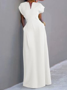 Flying Sleeves Solid Color Split-Joint V-Neck Evening Dresses Maxi Dre - rrdeye White Non-stretch Maxi Dress With V-neck, White Solid Color Maxi Dress, Formal Short Sleeve Solid Color Maxi Dress, Formal Short Sleeve Maxi Dress In Solid Color, Short Sleeve Solid Color Maxi Dress For Formal Occasions, Formal V-neck Solid Color Maxi Dress, Formal Solid Color V-neck Maxi Dress, Solid Color V-neck Maxi Dress For Formal Occasions, Elegant Plain V-neck Dress