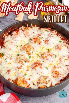 meatball parmesan skillet with text overlay