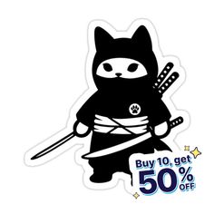 Decorate laptops, Hydro Flasks, cars and more with removable kiss-cut, vinyl decal stickers. Glossy, matte, and transparent options in various sizes. Super durable and water-resistant. Cat Assassin - Ninja Cat: Strikes silently, cuddles loudly. Your ordinary cat, upgraded to ninja-level stealth! #Meowjutsu Cat Assassin, Ninja Stickers, Ninja Logo, Ninja Cats, Buy A Cat, Cat Stickers, Animal Drawings, Curly Hair, Decorate Laptops