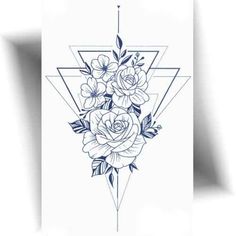 a tattoo design with roses and triangles