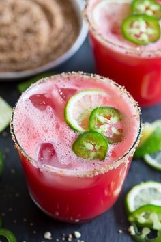 two glasses filled with watermelon and cucumber