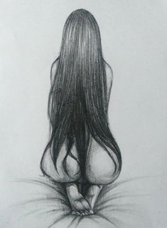 a drawing of a woman's back with long hair