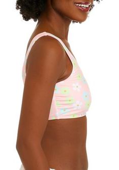 Serve up fun vibes in this chic bralette swim top from Cabana by Crown & Ivy, perfect to pair with your favorite swim bottoms. | Cabana by Crown & Ivy Women's Daydream One Shoulder Bralette Swim Top, X-Large Trendy Swimwear With Built-in Bra For Spring, Spring Poolside Bra-friendly Tankini, Spring Triangle Top Tankini With Built-in Bra, Trendy Tankini For Sunbathing In Spring, Trendy Tankini For Spring Sunbathing, Trendy Spring Tankini For Sunbathing, Trendy Padded Swimwear For Vacation, Spring Pool Swimwear Bra Friendly, Pink Crop Top For Poolside Spring Season