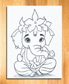 a drawing of an elephant sitting on top of a wooden floor