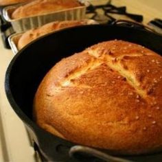 bread in a pan sitting on the stove