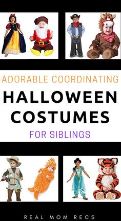 an advertisement for halloween costumes with images of children dressed up as characters and adults in costume