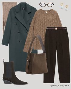 Chic wool coat for Winter. ❄️  *Affiliate | This post contains affiliate links, meaning I earn a commission at no extra cost to you.  casual outfit, winter outfit, wool coat, double breasted coat, cable knit jumper, crew neck jumper, elegant trousers, tailored trousers, ankle boots, suede boots, heeled boots, suede bag, timeless outfit, classic outfit, outfit idea, outfit inspiration, women’s casual outfit, neutrals, virtual styling Elegant Trousers, Outfit Classic, Timeless Outfits, Classic Outfit, Daily Outfit Inspiration, Suede Bag, Cable Knit Jumper, Boots Suede, Virtual Fashion