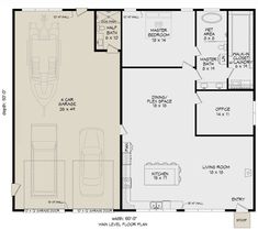 the floor plan for a house with two car garages and an attached living area