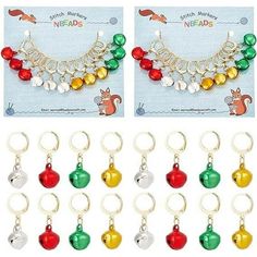 christmas bells and bells charms are shown in different colors