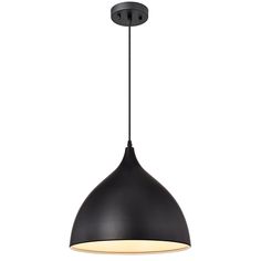 a black pendant light hanging from the ceiling