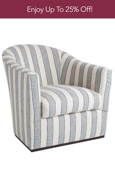 a striped chair with the text enjoy up to 25 % off