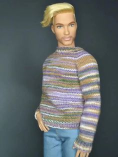 A knitted sweater for Ken dolls. The sweater is knitted from a thin cotton thread of fancy colors (composition 50%%20acrylic, 50%%20cotton) without seams. The classic male version. The sweater is worn over the head.For convenience, when putting on a sweater, protect the palms and head of the doll with small bags.***Hand wash in cool water with shampoo.***Attention! The color of the item may differ slightly from the photo depending on the color rendering of your monitor.***Dear customer! I’m glad you visited my humble shop. My name is Natalia and I create outfits for dolls.Since my work is completely handmade, there may be slight differences with the photos, but they are almost imperceptible. The materials I use are always new, high–quality, premium – so no fluffed-up old things with spools Ken Dolls, Male Clothes, The Palms, Ken Doll, Color Rendering, Create Outfits, Knitted Sweater, Cotton Thread, Small Bags