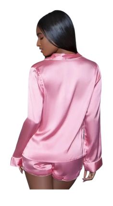 This satin 2 pc set is so comfy and cute! Wear to lounge or to bed, either way you can’t go wrong! Button Down Sleep Shirt, Satin Pj Set, Satin Pajama Set, Luxury Sleepwear, Satin Set, Satin Pajama, Satin Sleepwear, Collared Top, Revere Collar