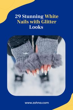 Embrace the sparkle with these mesmerizing white glitter nails. Get ready to shine all day long! Beautiful White Nails, White Nails With Glitter, Glitter Looks, White Stiletto Nails, White Nails With Gold, White Chrome Nails, Types Of Nail Polish, Glitter Tip Nails