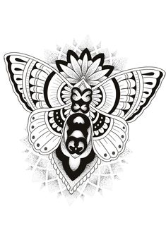 a black and white drawing of a butterfly with two faces on it's wings