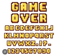 an old school pixel font and numbers set in the style of 8 bit video game over