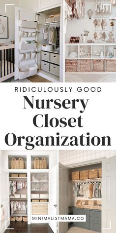 an organized nursery closet with lots of storage space