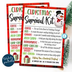 two christmas survival kit with snowman and presents