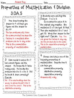 the properties of multi - division division and division worksheet for 3rd grade students