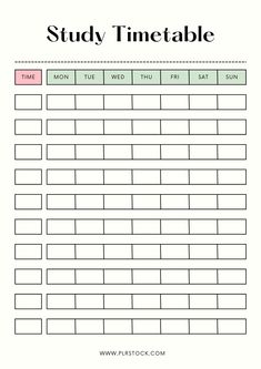 the printable study timetable for students to use in their homes and school workbooks