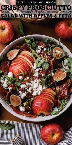 Crispy prosciutto, arugula, apples, feta, pomegranate seeds, figs, and maple balsamic vinaigrette. Salad With Apples And Feta, Maple Balsamic Dressing, Prosciutto Salad, Salad With Apples, Fig Salad, Crispy Prosciutto, Maple Balsamic, The Best Salad, Chicken Breast Recipes Easy