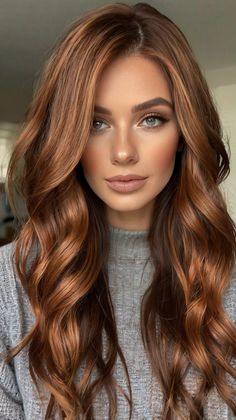 fall hair colors copper highlights Auburn Hair Color With Dimension, Hair Copper Highlights, Fall Color Hair, Fall Bronde Balayage, Hair Color 2024, Bronze Hair Color, Highlights On Black Hair, Copper Brown Hair