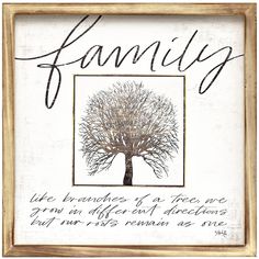 a framed family tree with the words, life branches of a tree are grown in different directions but their roots remain as one