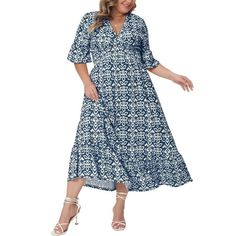 ABOUT US: A plus-size brand inspired by the need of its customers. We hope our clothing can match you into various occasions, by the proper tailoring to show your perfect curve and the comfortable fabrics enables you a pleasant experience. This dress is cut in a casual loose fit and the delicate pattern adds a touch of vintage and elegance. This is a very soft dress, the soft skin friendly fabric makes this tiered dress so comfortable that you won't want to take it off. Measurement (in inches) S A Line Long Dress, Minimalist Accessories, Perfect Curves, Plus Size Brands, Soft Dress, Soft Skin, Comfortable Sandals, Blue Gender, Long Dresses