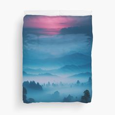 Transform your bedroom with a duvet cover featuring stunning mountain views and a serene mountain aesthetic. Inspired by mountain photography and mountain art, it showcases an illustration of mountains under a sky blue sky. Perfect for mountain hiking enthusiasts and those who love night sky art with night sky stars and watercolor vibes. This piece adds beautiful mountain scenery to your space. Aesthetic Duvet